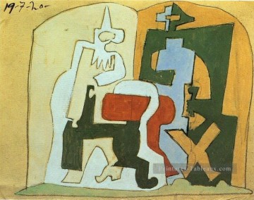 Pierrot et Arlequin Arlequin et Pulcinella III 1920 cubiste Peinture à l'huile
